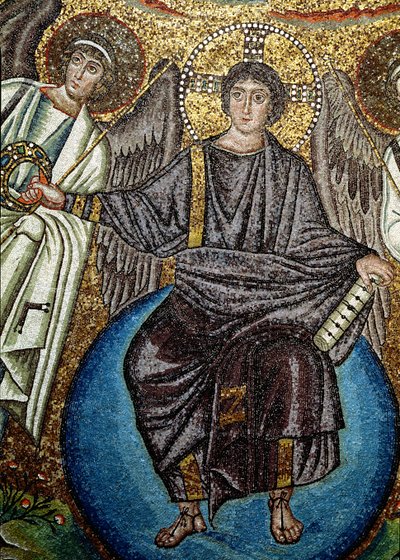Cristo e os anjos, detalhe de cima da abside, século VI (mosaico) de Unbekannt