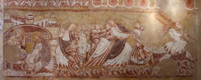 Igreja (Église Saint-Martin). Interior. Quadros de parede (fresco). Parede norte do coro. Pormenor. Prisão de Cristo, lavagem dos pés. Século XII. de Unbekannt