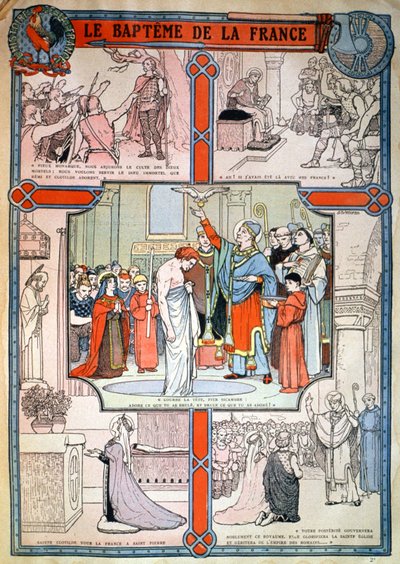 Batizado de Clóvis por São Remi em Reims, c. 1930 (gravura) de Unbekannter Künstler