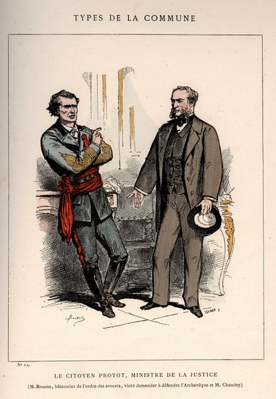 Commune de Paris: traje de LE CITIZEN PROTOT, MINISTRO DA JUSTIÇA e M.ROUSSE, BATONNER OF THE ORDER DES AVOCATES, VEM APLICAR-SE A DEFENSE L