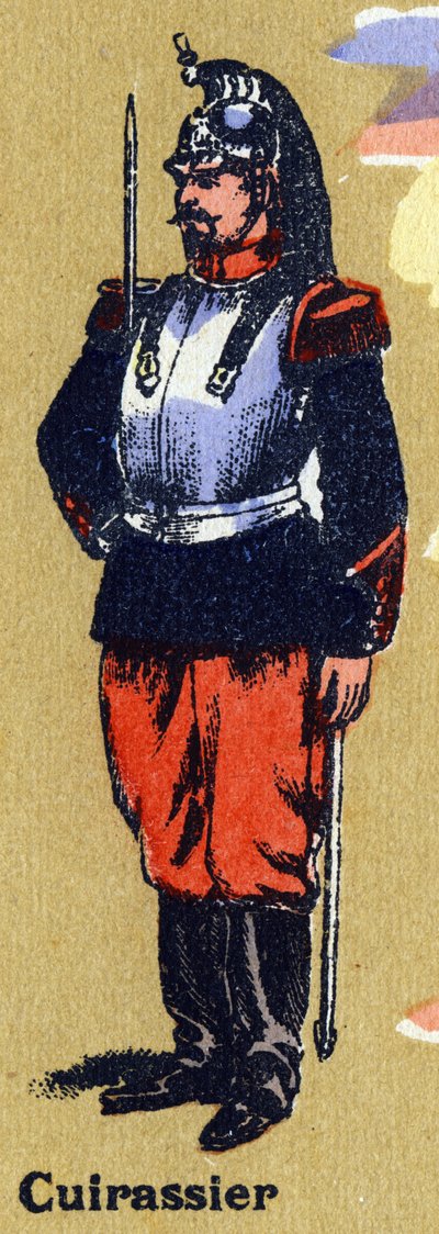 Cuirassier com uniforme de soldado. Alfabeto ilustrado. Imagens reunidas em Jarville-Nancy, início do século XX. Dimensões: 40 x 29 cm. Litografia sobre fundo de bistre. de Unbekannt