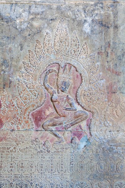 Dançando o relevo de Apsara na parede exterior ocidental, Angkor Wat, Camboja (foto) de Unbekannter Künstler
