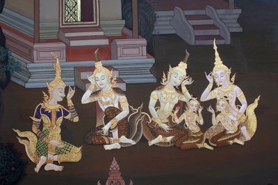 Detalhe de uma pintura mural no Uposatha (hall do santuário) do templo de Buddhapadipa, Wimbledon, Grande-Bretagne de Unbekannt