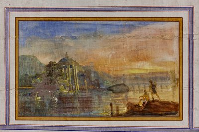 Detalhe da decoração representando uma paisagem, A Sala Vermelha, O Apartamento Real, O Palácio Real ou Palazzo dei Normanni (Palácio dos Normandos), Palermo, Sicília, Itália (foto) de Unbekannter Künstler