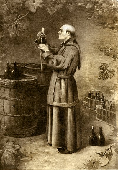 Dom Perignon descobrindo musgo em 1714 - início do século XX (gravura) de Alec Hunter