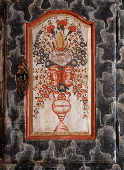 Porta de armário de madeira artesanal com decoração floral pintada à mão, San Giovanni, Trentino-Alto Adige, Itália, Detalhe de William M. Timlin
