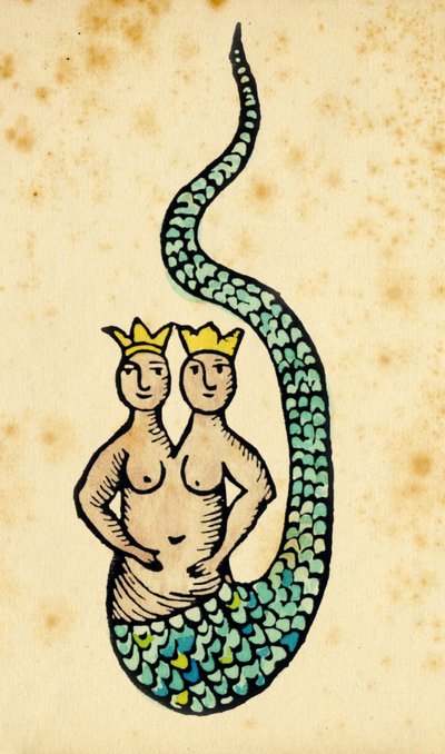 Sereia com dupla coroa. Gravura de um tratado do século XV de Unbekannter Künstler