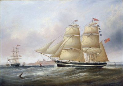 Retrato duplo do barco "Mary Ann", representado na foz do rio Tyne (ou Tinea, Inglaterra). Óleo sobre tela de Unbekannter Künstler
