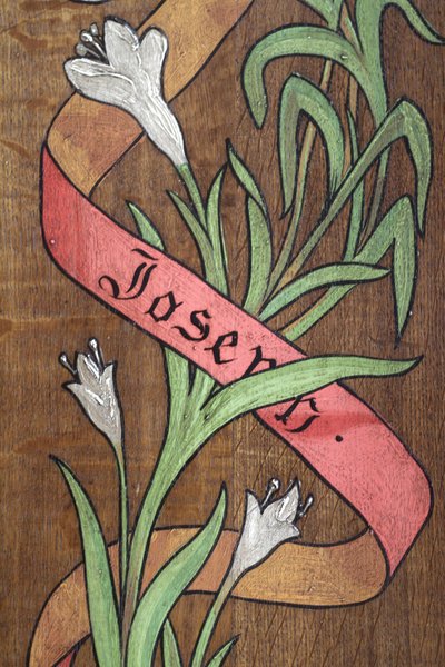 A desenhar. Flores e uma fita com o nome de José escrito nele, Fecamp, França de Unbekannt