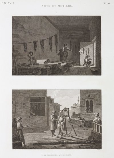 Indústria de Tinturaria e Pigmentos Trabalhos de tinturaria e fabricação de cordas, Egito, c 1798 de Unbekannt