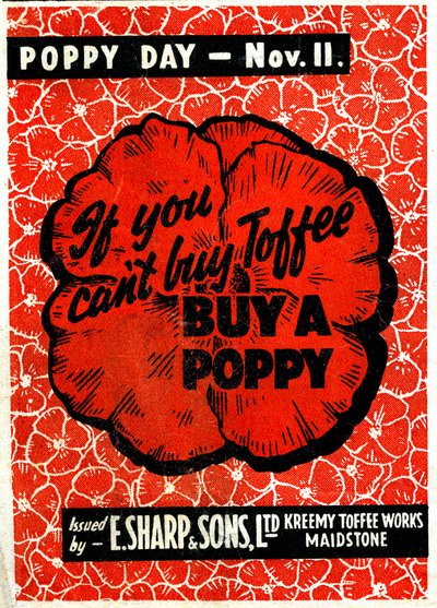 Anúncio de E.Sharp e Toffee do filho com poppy rememberance, c.1942 (litho) de Unbekannt