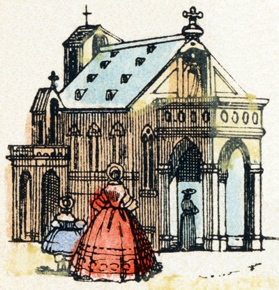 E - Eglise - Alfabeto - entretenimento infantil - Imagem epinal, série popular c.1890 (ilustração) de Unbekannt