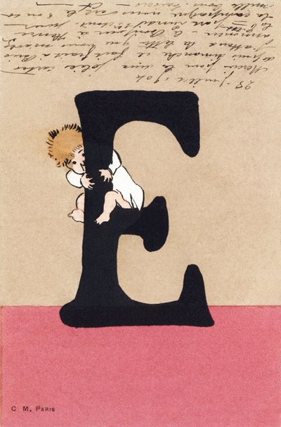 E é para abraçar, beijar - Alfabeto infantil. C. M. Editeur, Paris. Cartões postais pintados à mão, franqueados em 1904. Tamanho : 14 x 9 cm de Unbekannt
