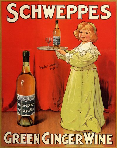 Cartaz publicitário inglês para os refrigerantes "Schweppes Green Ginger Wine". de Unbekannter Künstler