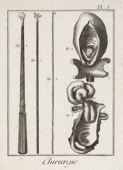 Equipamentos, instrumentos cirúrgicos modernos e diagramas de partes do corpo de Unbekannt