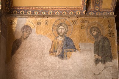 Europa-Ásia, Turquia, Istambul, Museu Aya Sofya (537 d.C., antiga mesquita e igreja), painel de mosaico com Cristo, Maria e João Batista de Unbekannt