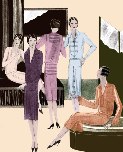 Vestidos da moda na primavera de 1928 de Unbekannter Künstler