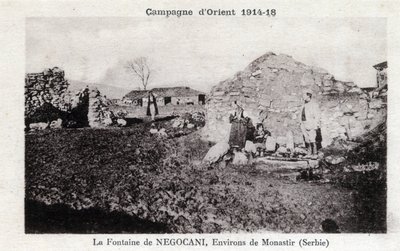 Primeira Guerra Mundial (1914-1918) - Campanha do Leste: Fonte Negocani na Sérvia (atualmente Macedoine) - Cartão Postal de William M. Timlin