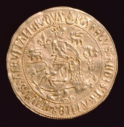 Forte de Carlos de França, Duque de Aquitânia (1433-77) (anverso) mostrando o duque lutando com um leão, Struck em Bordeaux de Unbekannt