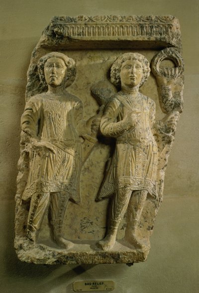 Fragmento de uma placa em baixo-relevo representando dois soldados, de Palmyra, século II (pedra) de Unbekannt