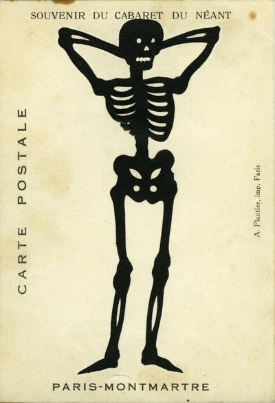 França, Ile-de-France, Paris (75): Publicidade do cabaret du Neant de Montmartre representando um esqueleto decoupe de Unbekannter Künstler