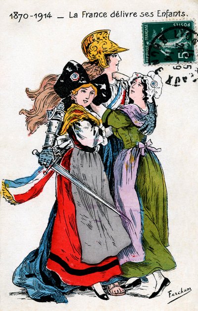 França entrega seus filhos (Alsácia e Mosela, Lorena), cartão postal de Fercham de Unbekannt