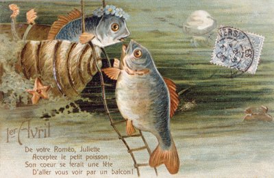 Postal francês com imagem de dois peixes de Unbekannter Künstler