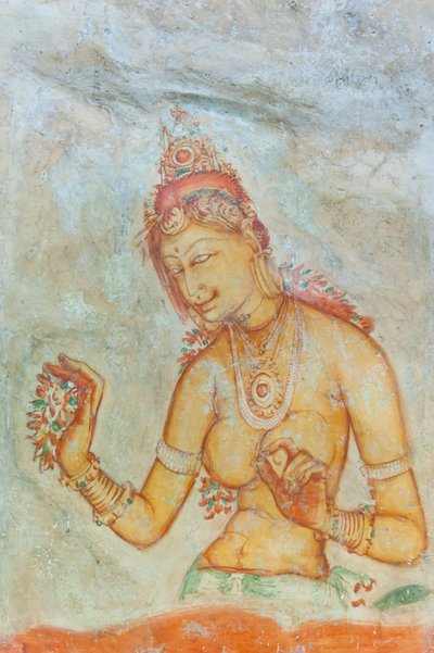 Fresco; mulher descalça com flores; Apsara; Patrimônio Mundial da UNESCO; Sigiriya; Sri Lanka; Ásia de Unbekannt