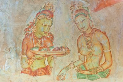 Fresco; Mulher de peito nu com flores; Apsaras; Património Mundial da UNESCO; Sigiriya; Sri Lanka; Ásia de Unbekannt