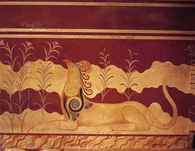 Fresco na parede, Salão do Trono, Palácio de Minos, Knossos, Creta, Grécia de Benjamin Baud