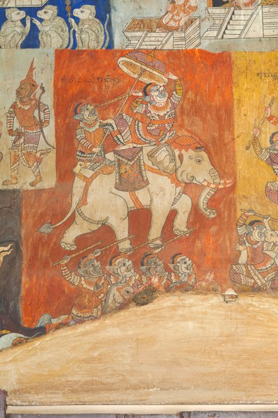 Frescoes adornando as paredes de Wat Bo representando cenas do Reamker, Siem Reap, Camboja (foto) de Unbekannter Künstler