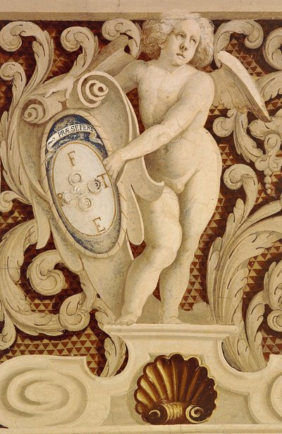 Frescoes of Baronial Hall (século XV), detalhe, Castelo Della Manta, Manta (Cuneo), Piemonte, Detalhe, Itália de William M. Timlin