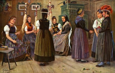 Mulheres alemãs na roda de fiar de Unbekannter Künstler