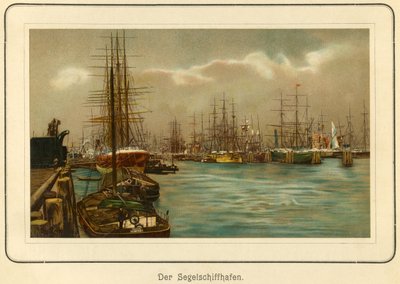 Alemanha, Hamburgo, o porto para os barcos à vela, litografia de : "Ansichten-Album Hamburg" (vistas de Hamburgo), publicado por C. Schneider, Berlim NW., c.1890 (litografia) de Unbekannter Künstler