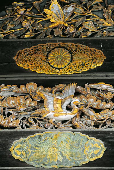 Aves douradas e borboletas, Pormenor do Palácio Ninomaru, Castelo Nijo, Kyoto de Benjamin Baud