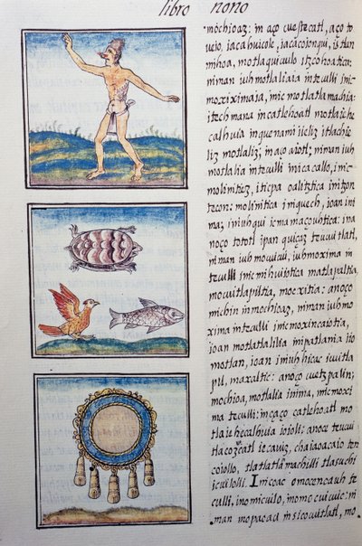 Ourivesaria, página do Codex Florentino, versão bilíngüe em espanhol e Nahuatl, História Geral das Coisas da Nova Espanha, do missionário espanhol Fray Bernardino de Sahagun (1499-1590). A civilização asteca de William M. Timlin