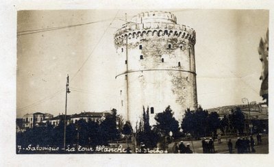 Grécia, Salónica (ou Tessalónica): vista da Torre Branca - Cartão Postal 1914-1918 de William M. Timlin