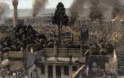 Grécia, Salónica (ou Salónica): vista da cidade alta parcialmente queimada, provavelmente durante o incêndio de 1917 - Postcard 1914-1918 de Unbekannter Künstler