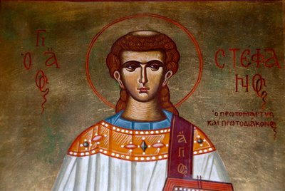 Cristianismo ortodoxo grego; ícone de São Estefanos na Igreja de Agios Stefanos; Lesbos; Mar Egeu; Grécia; Europa de Unbekannt