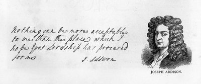 Caligrafia e assinatura de Joseph Addison (caneta e tinta sobre papel) de Unbekannt