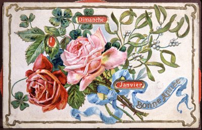 Flores de Feliz Ano, início do século XX (cartão postal) de Unbekannter Künstler