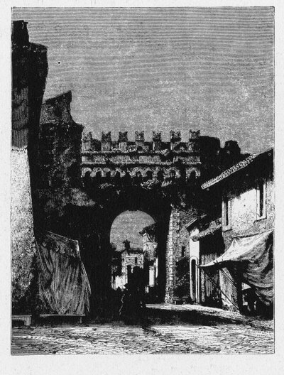 História da Roma Antiga. A Porta Settimiana é um portão na Muralha Aureliana em Roma. de Unbekannt