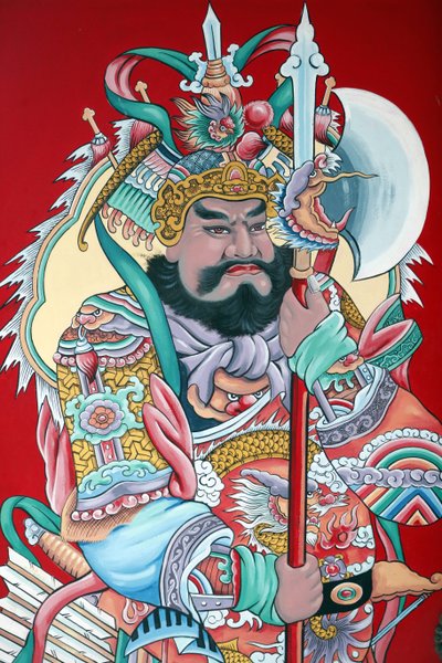 Hoi Tuong Te Nguoi Hoa templo budista chinês. Pinturas da figura do guardião no portão. Phu Quoc. Vietnã. de Unbekannt