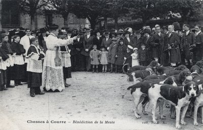 Caça: bênção da matilha de cães - Cartão postal no final do século XIX - início do século XX de Unbekannt