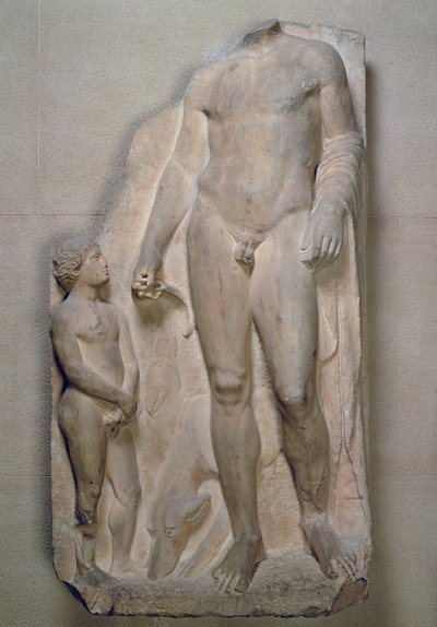 Caçador, fragmento de um alívio numa estela funerária, Sótão, provavelmente no início do século IV a.C. (mármore) de Unbekannt