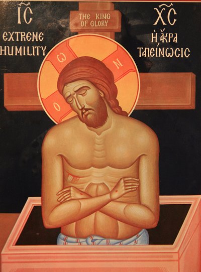 Ícone na igreja ortodoxa de São Dimitrios: Cristo Tessalônica Grece que sofre de Unbekannt