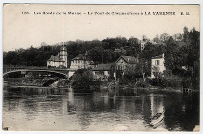 Ile de France, Val de Marne (94), La Varenne: as margens do Marne e a ponte de Chennevieres, com o chateau des Rets - Cartão postal de 1910-1919 de Unbekannt