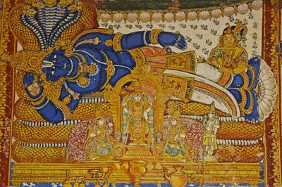 Índia, Tamil Nadu, Srirangam, Sri Ranganathasvami Templo Hindu (origem do século X), pintura mural de Vishnu. de Unbekannt
