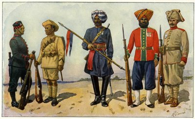 Soldados indianos do Império Britânico durante a Primeira Guerra Mundial (gravura) de Unbekannter Künstler