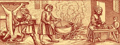 Interior de uma cozinha no século XVI de Unbekannter Künstler
